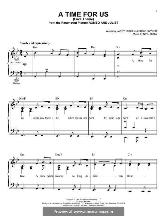 A Time for Us (Love Theme from Romeo and Juliet): para acordeão by Nino Rota