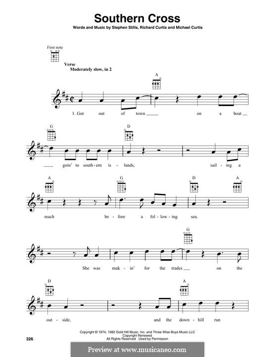 Southern Cross (Crosby, Stills & Nash): para ukulele by Michael Curtis, Richard Curtis, Stephen Stills