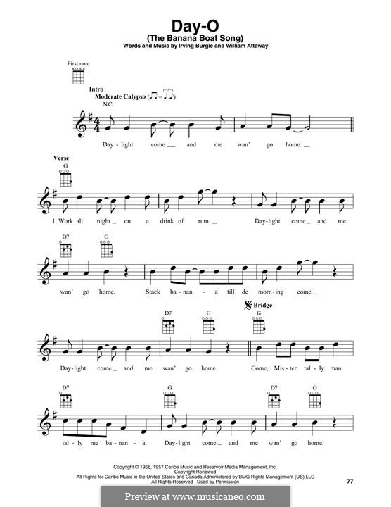 Day-O (The Banana Boat Song): para ukulele by Irving Burgie, William Attaway