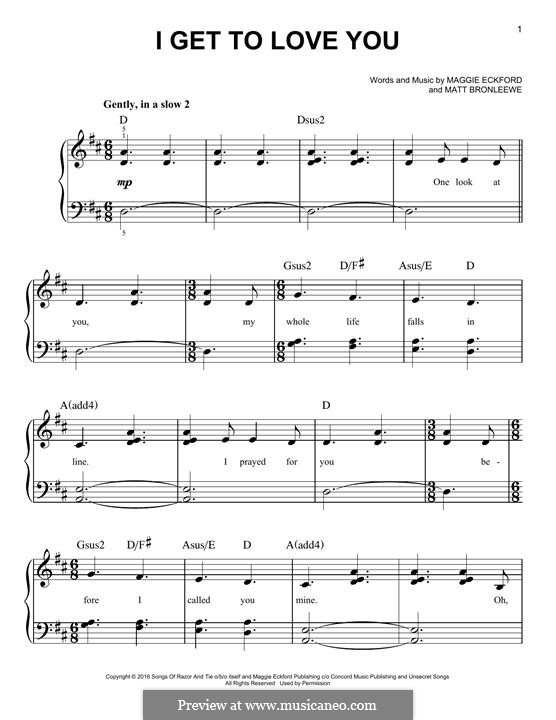 I Get To Love You (Ruelle): Para Piano by Matt Bronleewe, Margaret Eckford