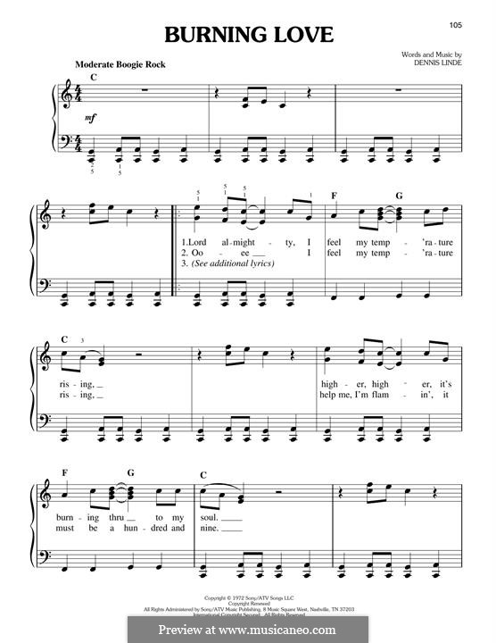 Burning Love (Elvis Presley): Facil para o piano by Dennis Linde