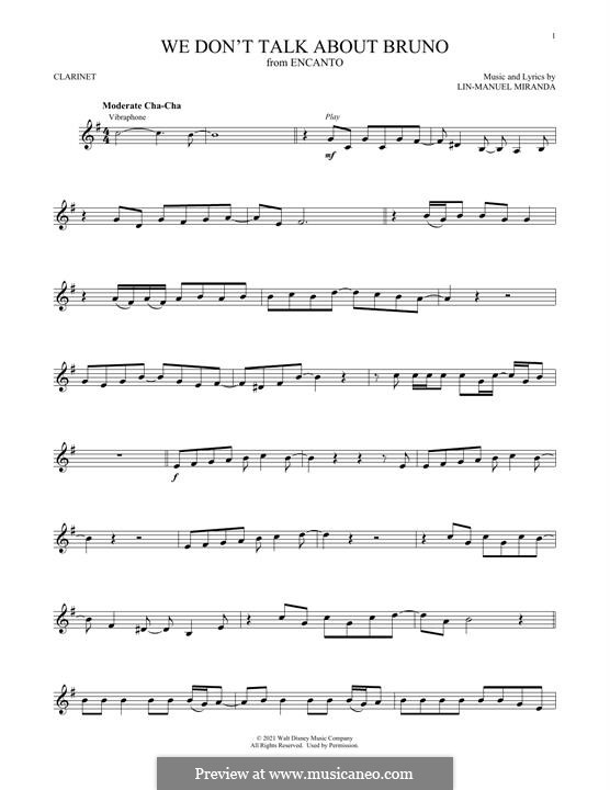 We Don't Talk About Bruno (from Encanto): para clarinete by Lin-Manuel Miranda
