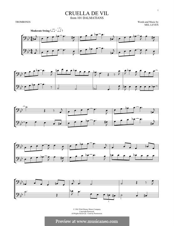 Cruella de Vil (from 101 Dalmatians): For two trombones by Mel Leven