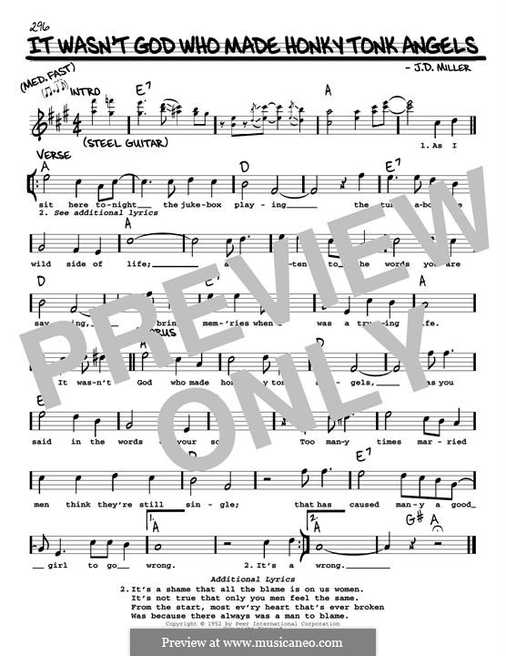 It Wasn't God Who Made Honky Tonk Angels (Patsy Cline): melodia by J. D. Miller