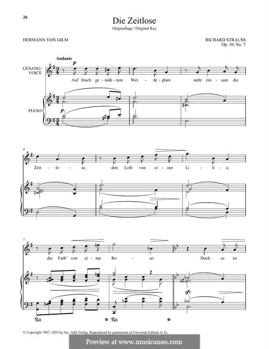 No.7 Die Zeitlose: High Voice by Richard Strauss