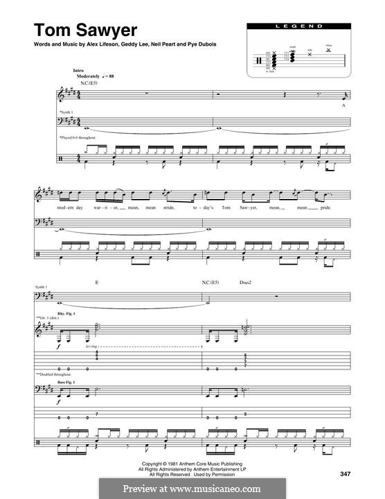 Tom Sawyer (Rush): Transcribed Score by Alex Lifeson, Geddy Lee