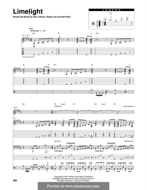 Limelight (Rush): Transcribed Score by Alex Lifeson, Geddy Lee, Neil Peart