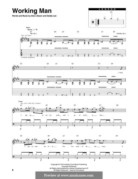 Working Man (Rush): Transcribed Score by Alex Lifeson