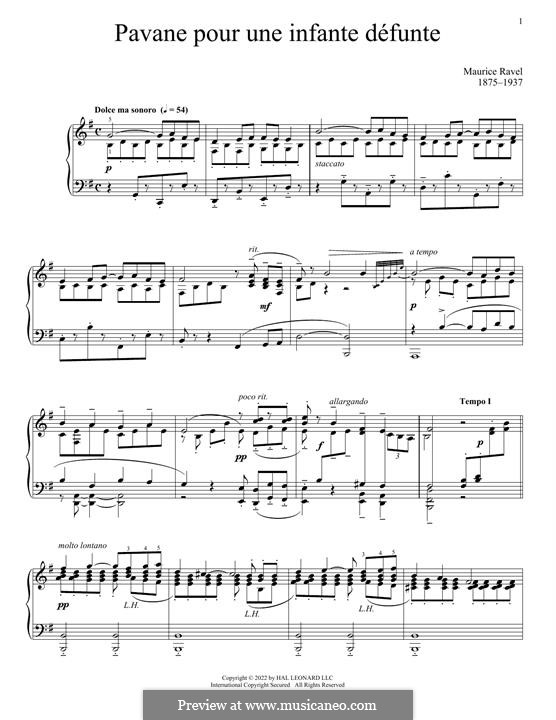 Pavane pour une infante défunte (Pavane for a Dead Princess), M.19: Para Piano by Maurice Ravel