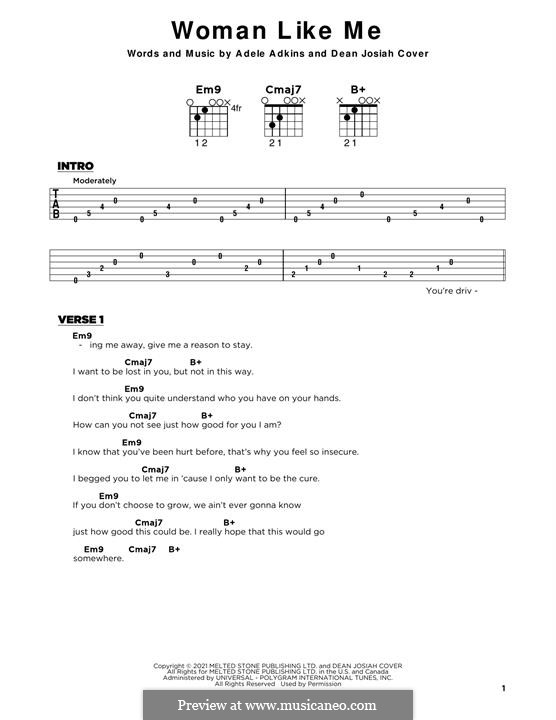 Woman Like Me (Adele): Lyrics and guitar chords by Dean Cover
