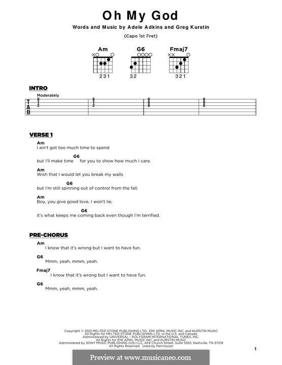 Oh My God (Adele): Lyrics and guitar chords by Greg Kurstin