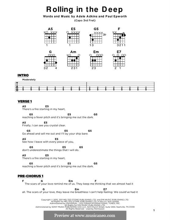 Vocal version: Lyrics and guitar chords by Adele, Paul Epworth