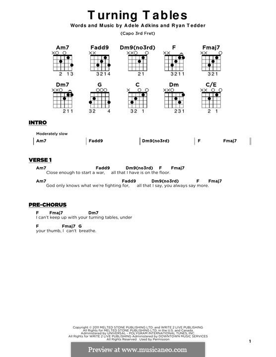 Turning Tables: Lyrics and guitar chords by Adele, Ryan B Tedder