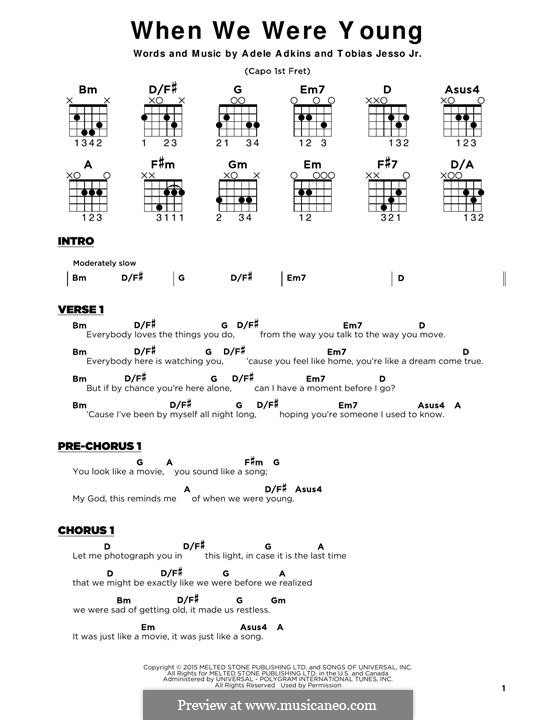 When We Were Young: Lyrics and guitar chords by Adele, Tobias Jesso