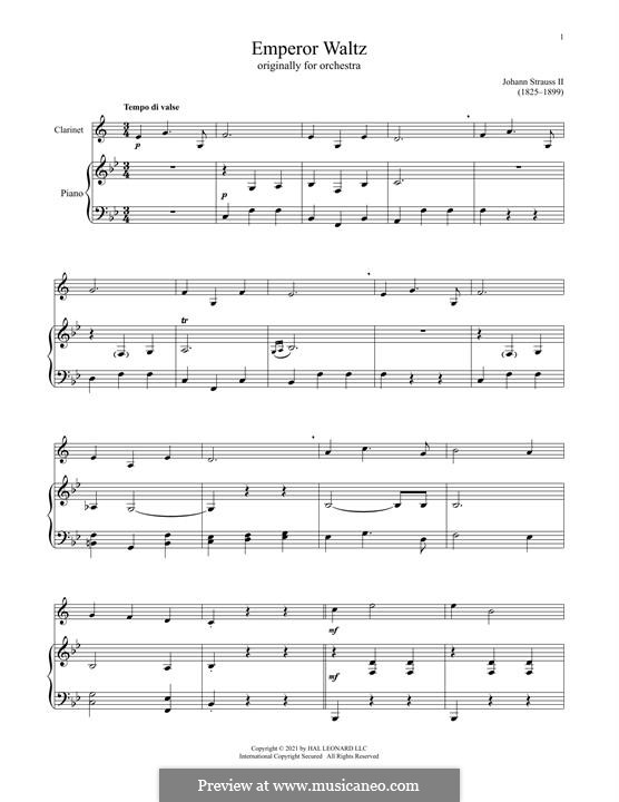 Emperor Waltz, Op.437: para clarinete e piano by Johann Strauss (Sohn)