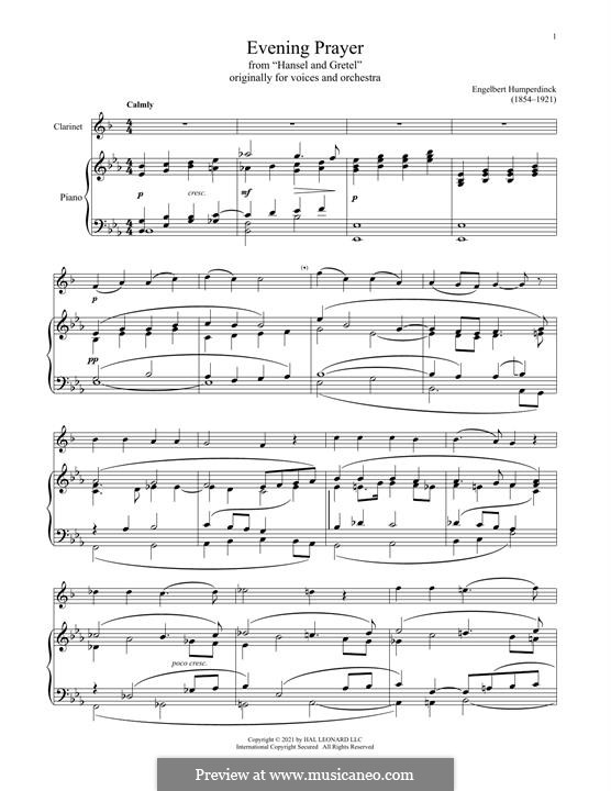 Evening Prayer: para clarinete e piano by Engelbert Humperdinck