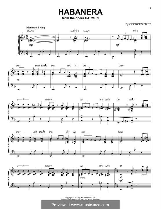 Habanera (Printable Scores): For piano (jazz version) by Georges Bizet
