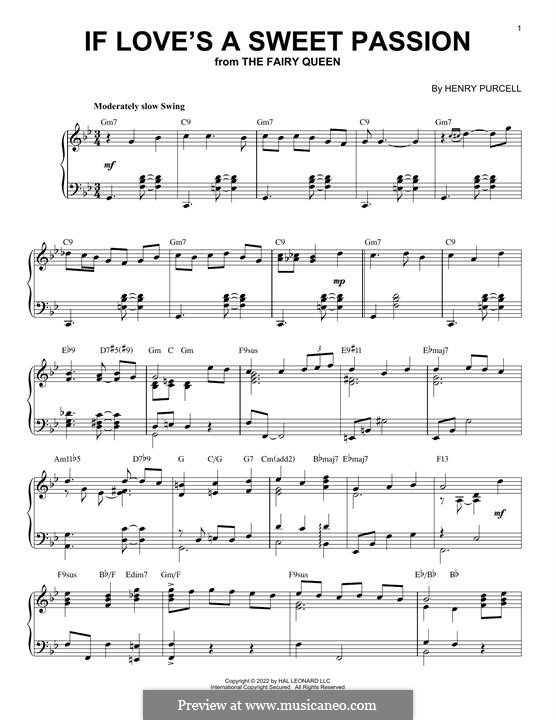 If Love's a Sweet Passion: For piano (jazz version) by Henry Purcell