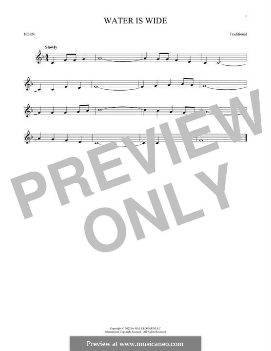 The Water is Wide (O Waly, Waly), Printable scores: For horn by folklore