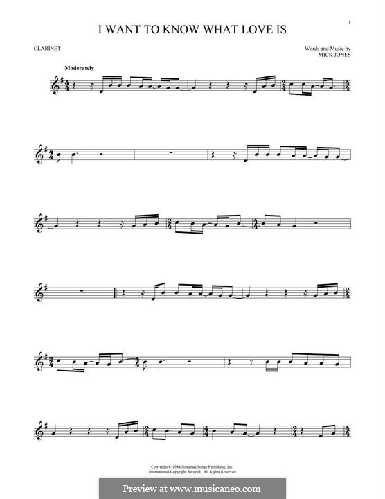 I Want to Know What Love Is (Foreigner): para clarinete by Mick Jones