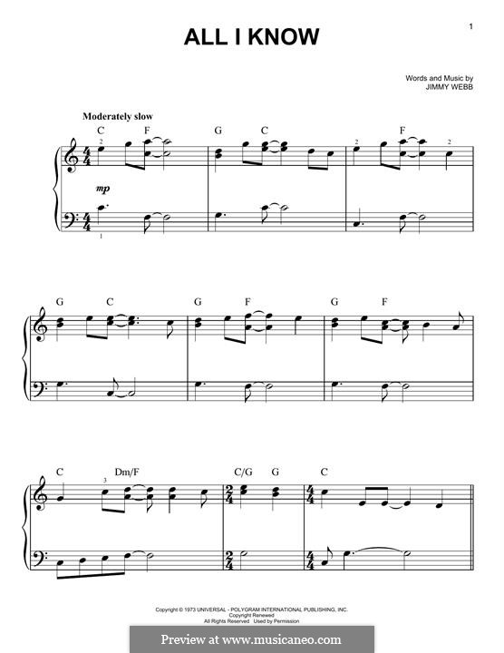 All I Know (Five for Fighting): Para Piano by Jimmy Webb