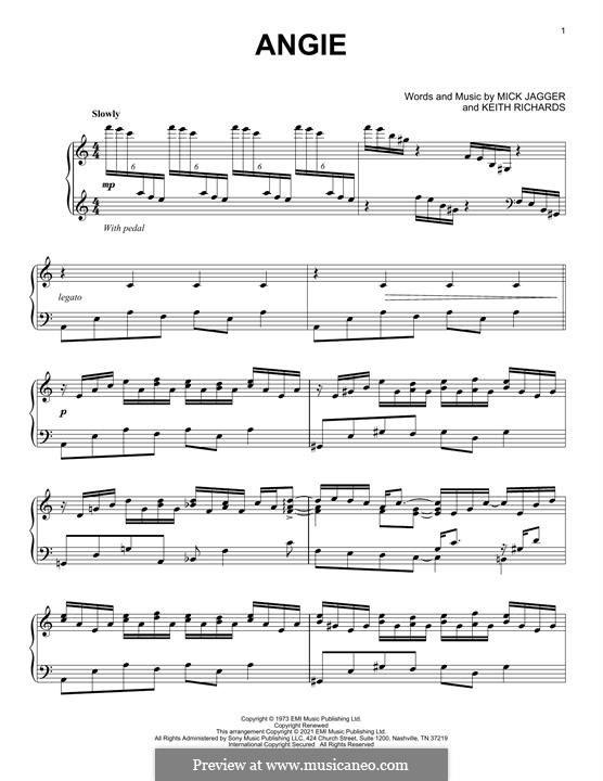Angie (The Rolling Stones): For piano (classical version) by Keith Richards, Mick Jagger