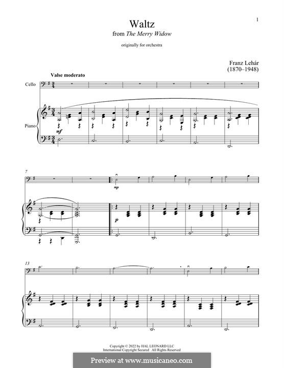 The Merry Widow Waltz: para Violoncelo e piano by Franz Lehár