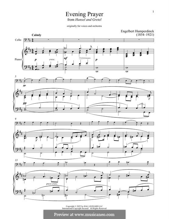 Evening Prayer: para Violoncelo e piano by Engelbert Humperdinck