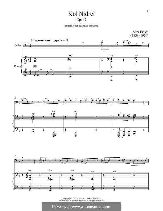 Kol Nidrei, Op.47: For cello and piano (fragment) by Max Bruch