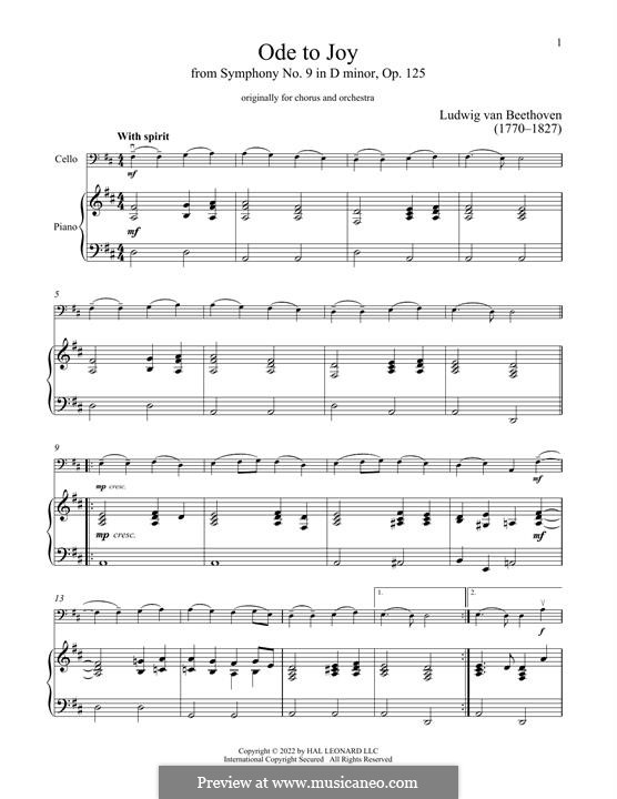 Ode to Joy (Printable scores): versão para violoncelo e piano by Ludwig van Beethoven