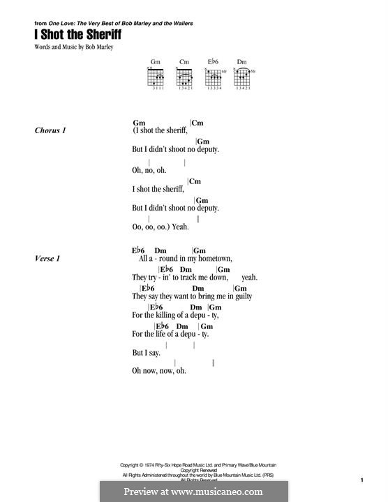 I Shot the Sheriff: Lyrics and guitar chords by Bob Marley