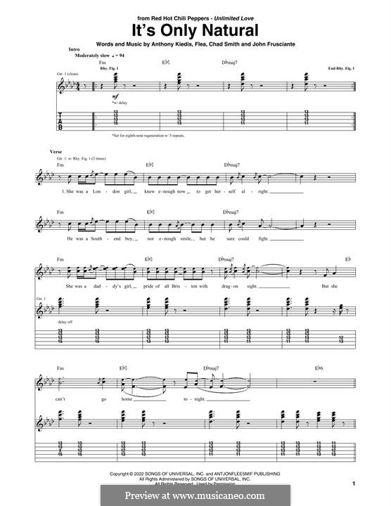 It's Only Natural (Red Hot Chili Peppers): Para guitarra com guia by Flea, Anthony Kiedis, Chad Smith, John Frusciante
