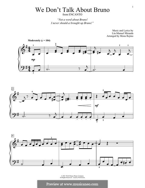 We Don't Talk About Bruno (from Encanto): Para Piano by Lin-Manuel Miranda