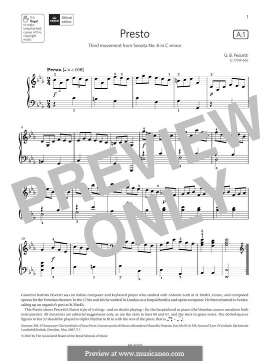 Sonata in C Minor: Presto by Giovanni Battista Pescetti