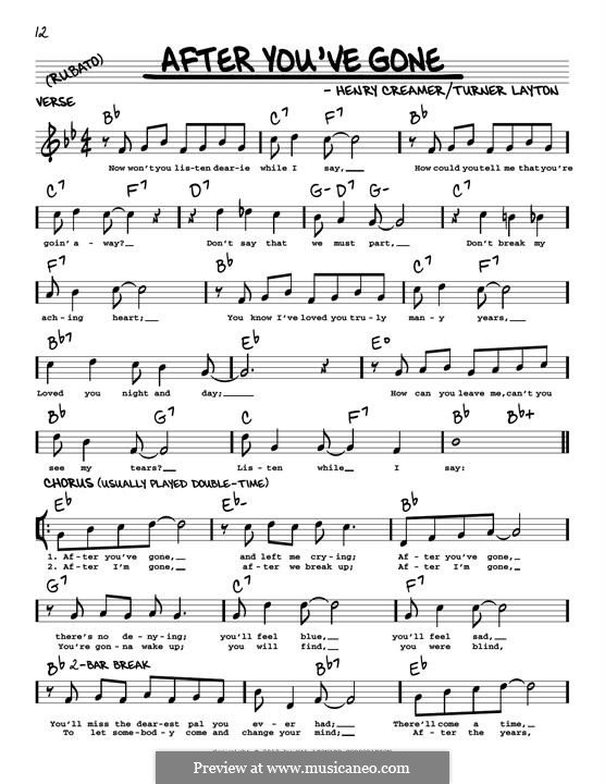 After You've Gone (Sophie Tucker): melodia by Henry Creamer, J. Turner Layton