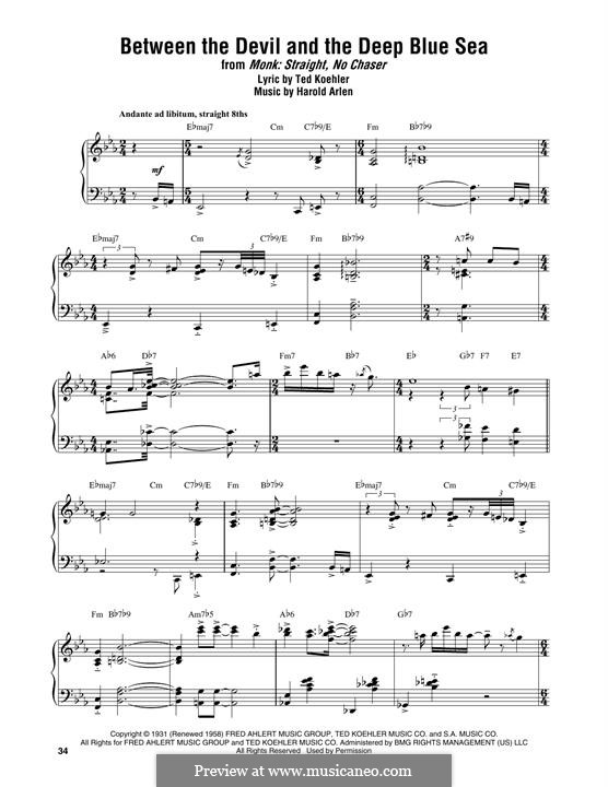 Between the Devil and the Deep Blue Sea: Para Piano by Harold Arlen