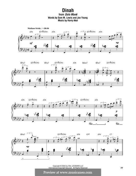 Dinah (Bing Crosby): Para Piano by Harry Akst