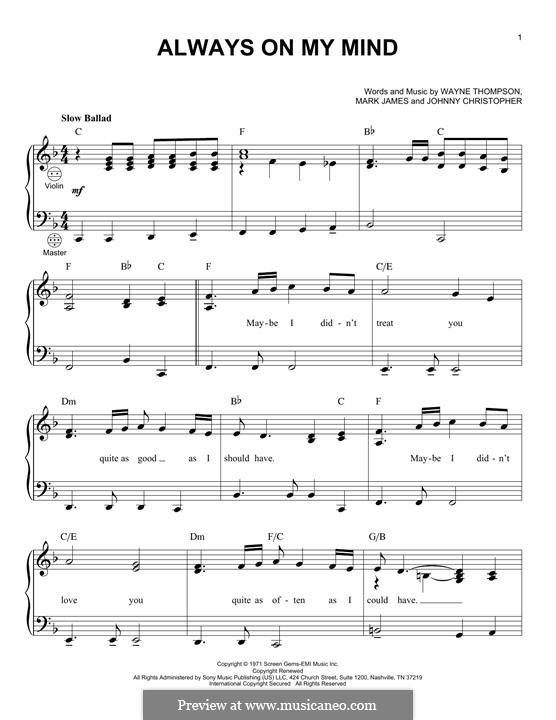 Always on My Mind: para acordeão by Johnny Christopher, Mark James, Wayne Carson Thompson