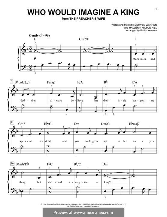 Who Would Imagine a King (Whitney Houston): Facil para o piano by Hallerin Hilton Hill, Mervyn Warren