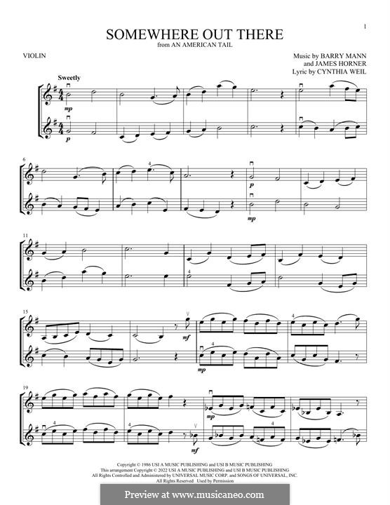 Somewhere Out There (from An American Tail): para dois violinos by Barry Mann, Cynthia Weil, James Horner