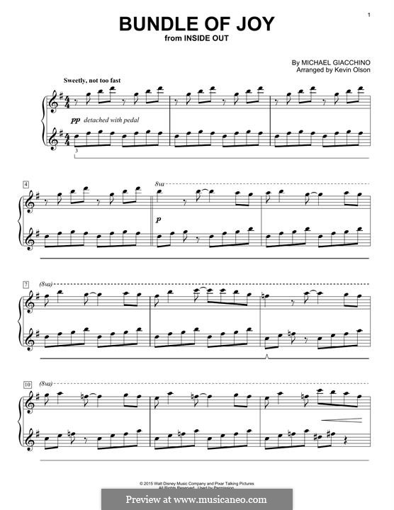 A sheet music image associated with “Bundle Of Joy” from Inside Out by M. Giacchino, suggesting a score for piano performance.