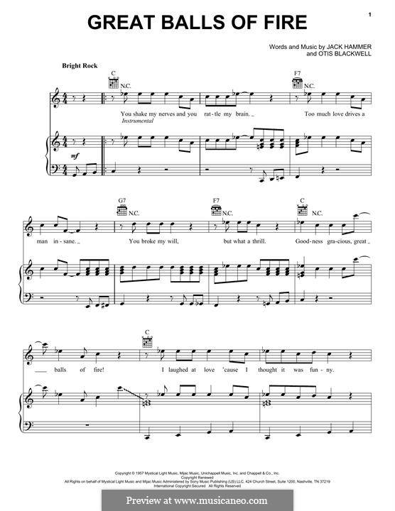 Great Balls of Fire (Jerry Lee Lewis): Para vocais e piano (ou Guitarra) by Jack Hammer, Otis Blackwell