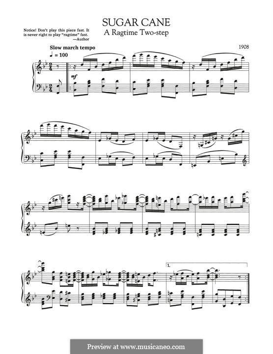 Sugar Cane: Para Piano by Scott Joplin