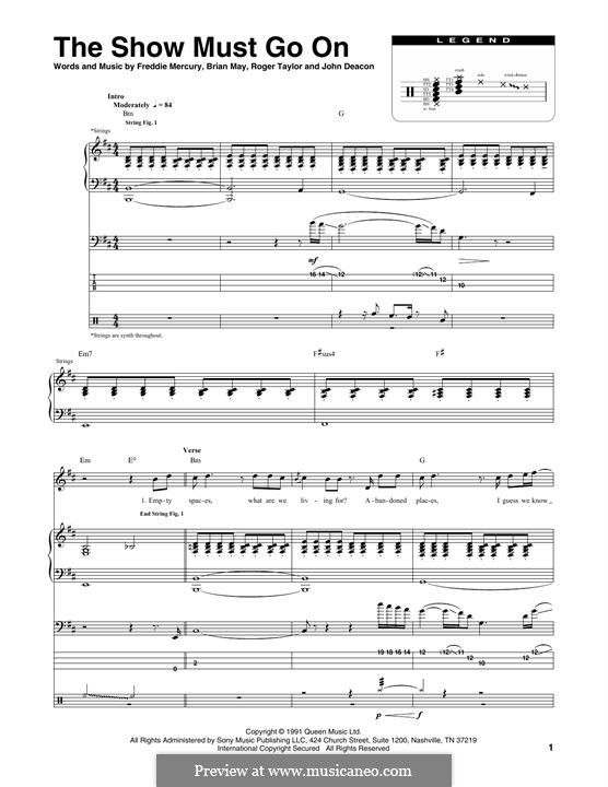 The Show Must Go On (Queen): Transcribed score by Brian May, Freddie Mercury, John Deacon, Roger Taylor