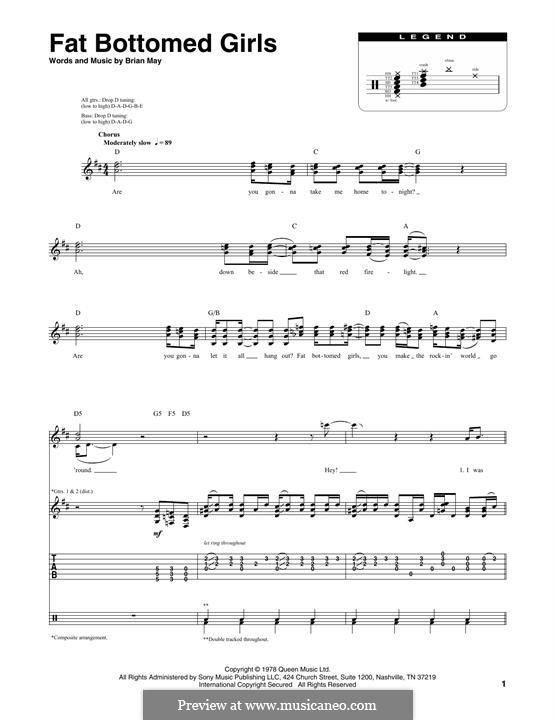 Fat Bottomed Girls: Transcribed score by Brian May