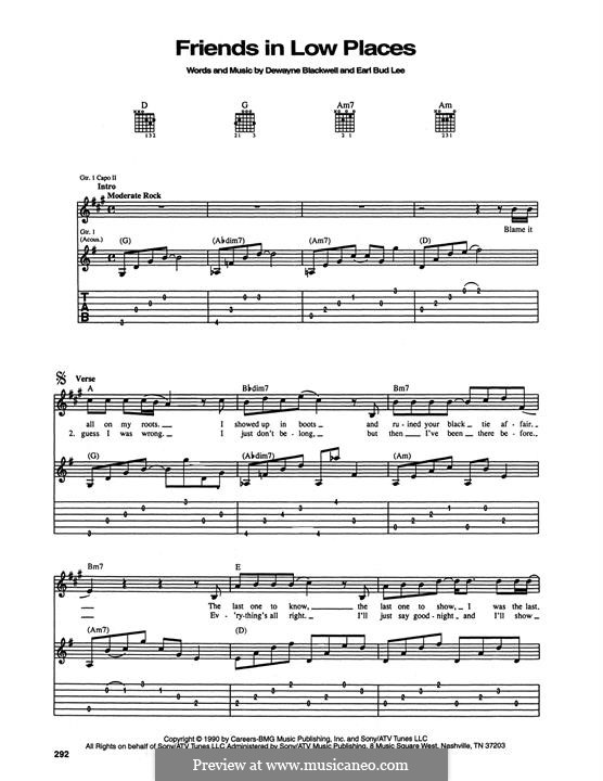 Friends in Low Places (Garth Brooks): Para Guitarra by Dewayne Blackwell, Earl Bud Lee