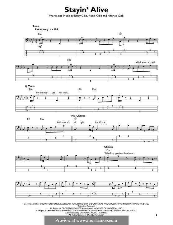 Stayin' Alive (The Bee Gees): para baixo com guia by Barry Gibb, Maurice Gibb, Robin Gibb