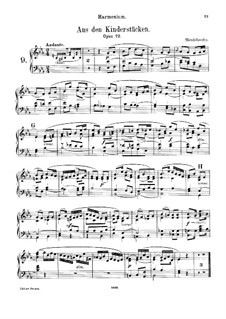 Six Pieces for Children, Op.72: Piece No.2, for harmonium and piano – harmonium part by Felix Mendelssohn-Bartholdy