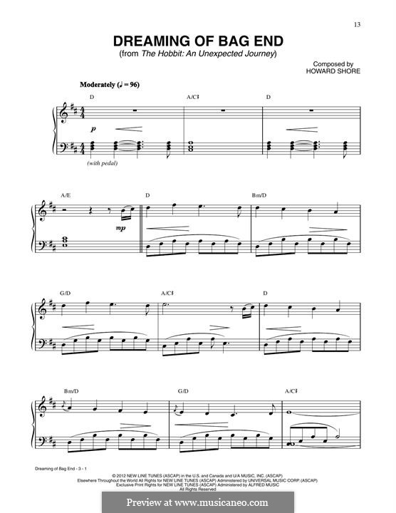 Dreaming Of Bag End (from The Hobbit: An Unexpected Journey): Para Piano by Howard Shore