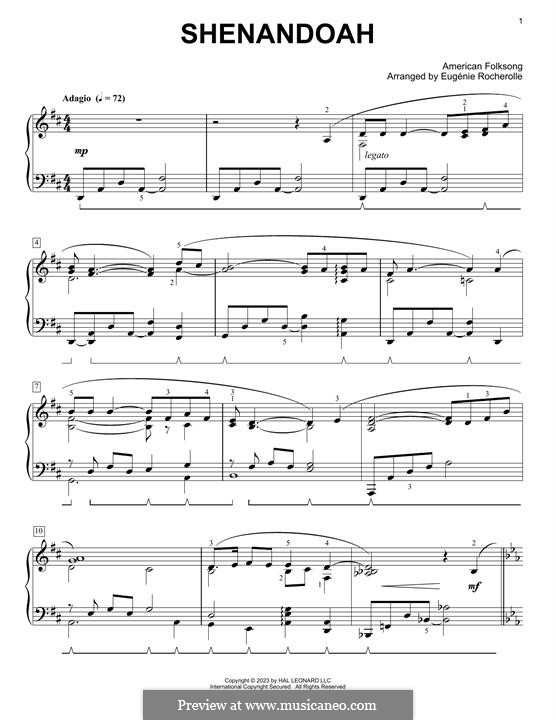 Oh Shenendoah (Shenandoah) Printable Scores: Para Piano by folklore